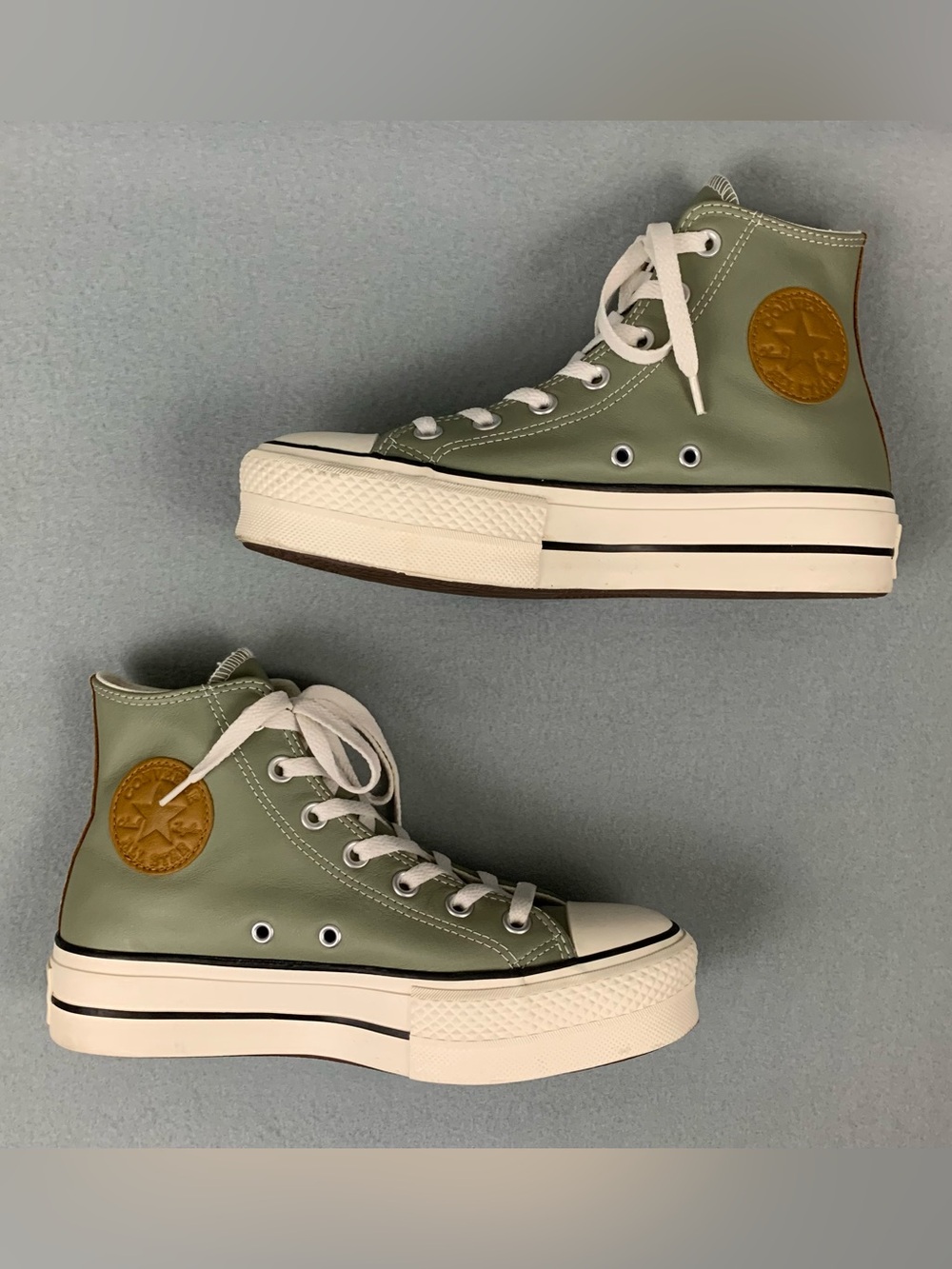Converse Shoes Womens 7.5 Sage Green Leather Lift Platform High Top Chuck Taylor